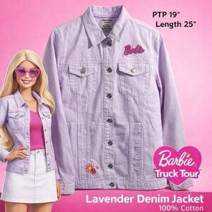 Barbie Truck Tour Lavender Denim Jacket Embroidered Logo 100% Cotton